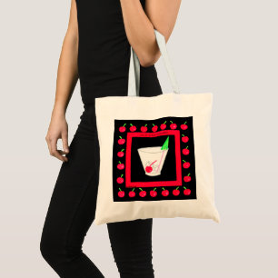 Gamla Fashiated Retro Drink Red Cherries på Black Tygkasse