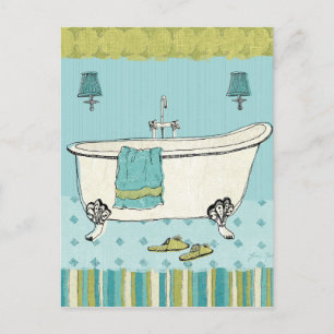 Gamla Fashioned Blue Bathroom Vykort
