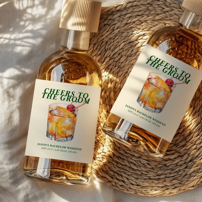 Gamla Fashioned Cocktail Bachelor Helg Spritflaskor Etikett (Skapare uppladdad)