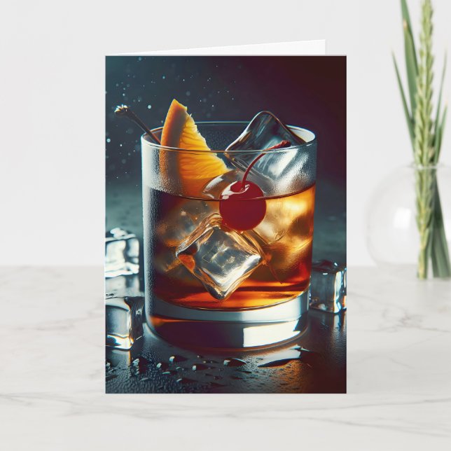 Gamla fashioned Drink Birthday Wish Kort (Framsida)