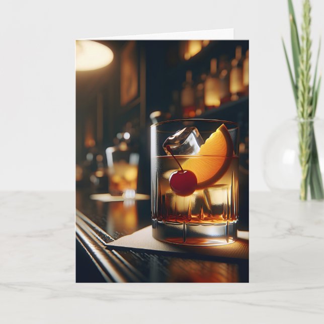 Gamla fashioned Drink Birthday Wish Kort (Framsida)