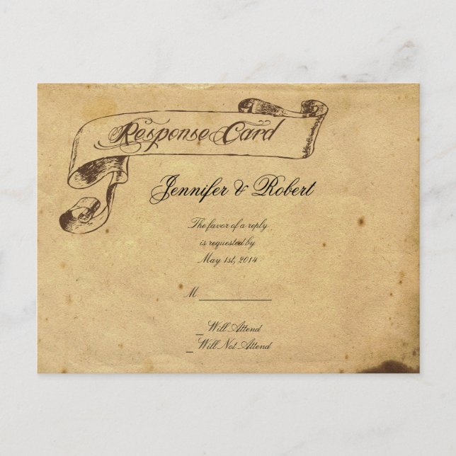 Gamla fashioned Elegance Parchment Quill OSA Inbjudan Vykort (Framsida)