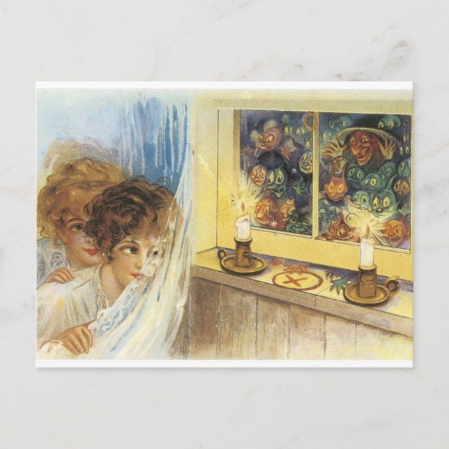 Gamla Fashioned Halloween Spöken & Goblins Vykort (Framsida)