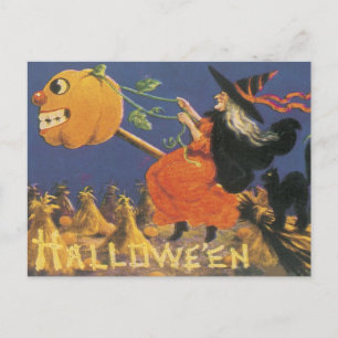 Gamla Fashioned Halloween Witch Vykort