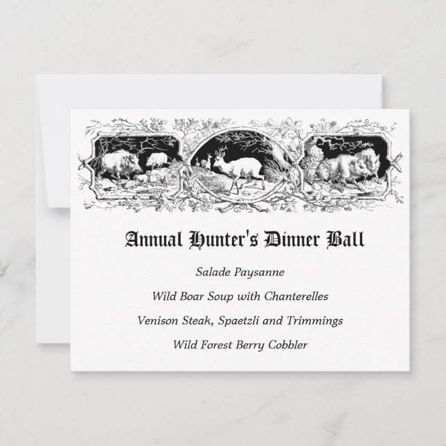 Gamla Fashioned Hunters Boll Game Dinner Menu Inbjudningar (Framsida)