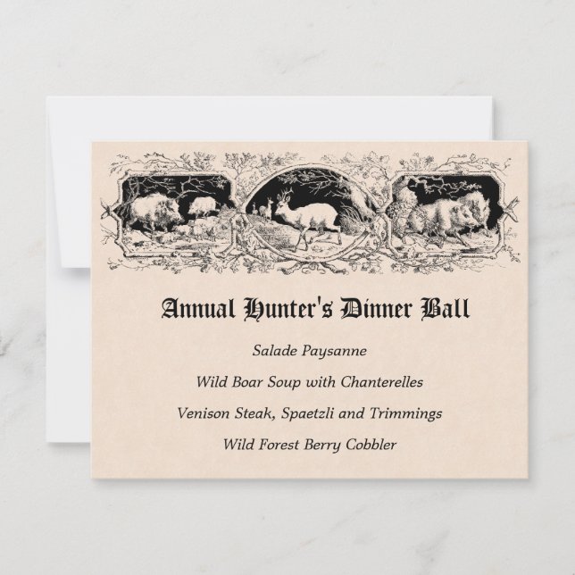 Gamla Fashioned Hunters Boll Game Dinner Menu Inbjudningar (Framsida)