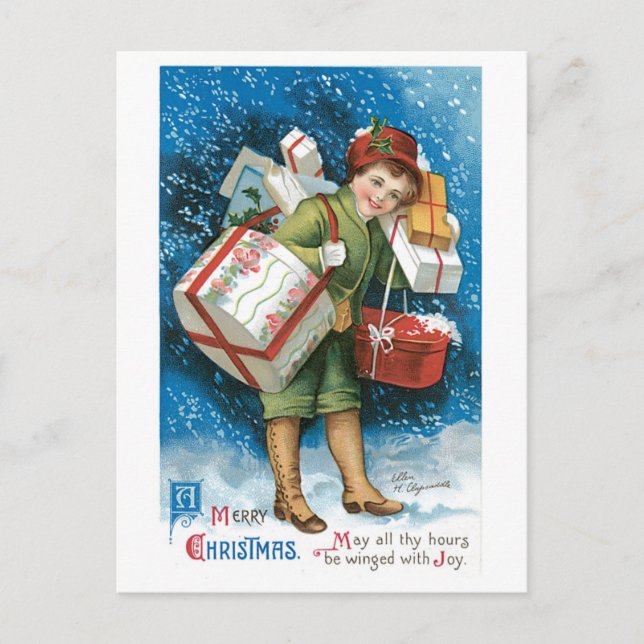 Gamla Fashioned Julklapp Helg Vykort (Framsida)