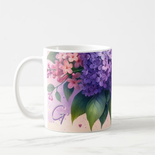 Gamla fashioned Lilacs Blommigt Monogram Mugg (Vänster)