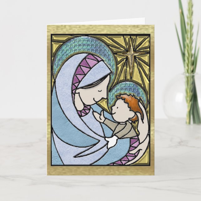 Gamla Fashioned Madonna och Child Greeting Card Helgkort (Framsida)