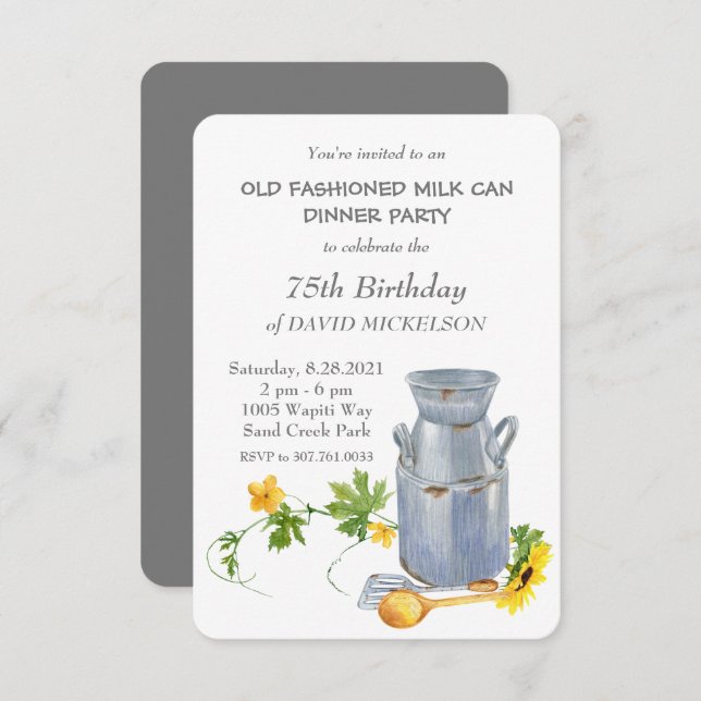 Gamla Fashioned Mjölk kan äta Födelsedagsfest Meddelande (Fram/baksida)