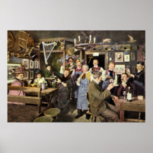 Gamla Fashioned Pub med People Celebring, a Party Poster