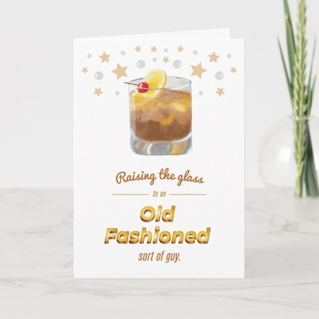 "Gamla Fashioned" Punny Whiskey Birthday Card Kort (Framsida)