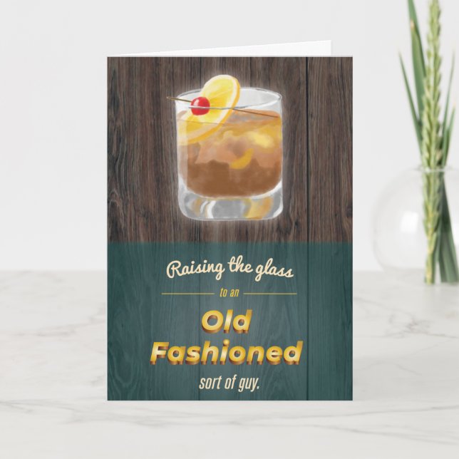 "Gamla fashioned", Punny Whiskey Wood Birthday Car Kort (Framsida)