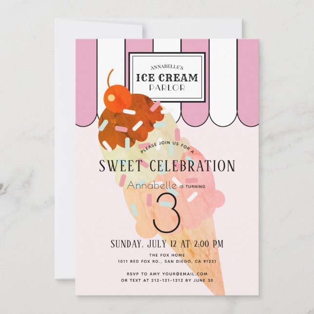 Gamla Fashioned Rosa Ice Cream Parlor Birthday Inbjudningar (Framsida)