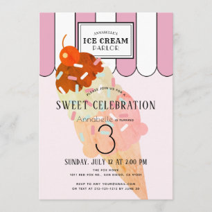 Gamla Fashioned Rosa Ice Cream Parlor Birthday Inbjudningar