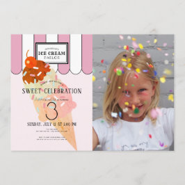 Gamla Fashioned Rosa Ice Cream Parlor Photo Birthd Inbjudningar