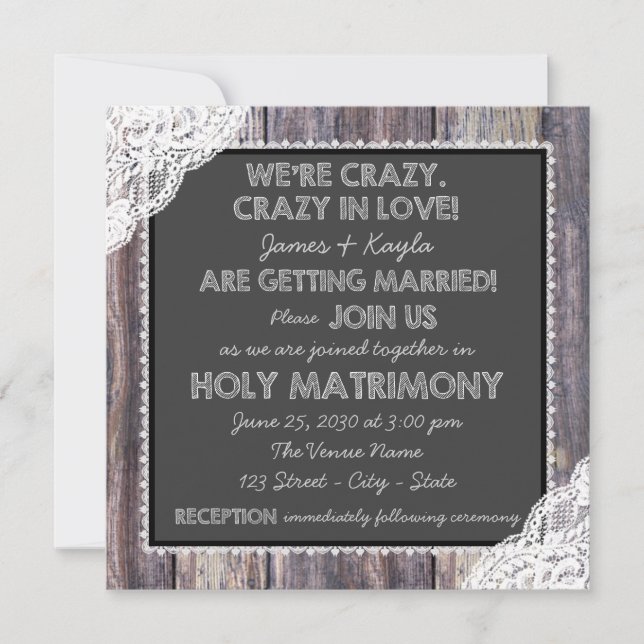 Gamla Fashioned Rustic Chalkboard Bröllop Inbjudningar (Framsida)