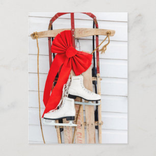 Gamla fashioned Sled with Ice Skates Helg Vykort