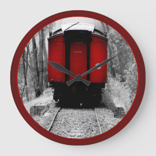 Gamla fashioned Steam Tåg med Red Caboose Stor Klocka