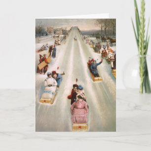 Gamla Fashioned Toboggan Springa Vintage jul Helgkort