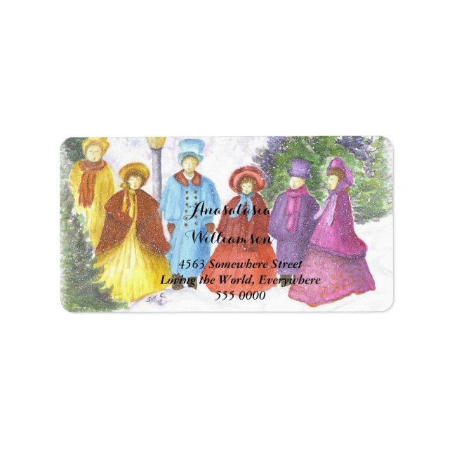 GAMLA FASHIONERADE KRISTMAS CAROLERS ADRESS ADRESSETIKETT (Framsidan)