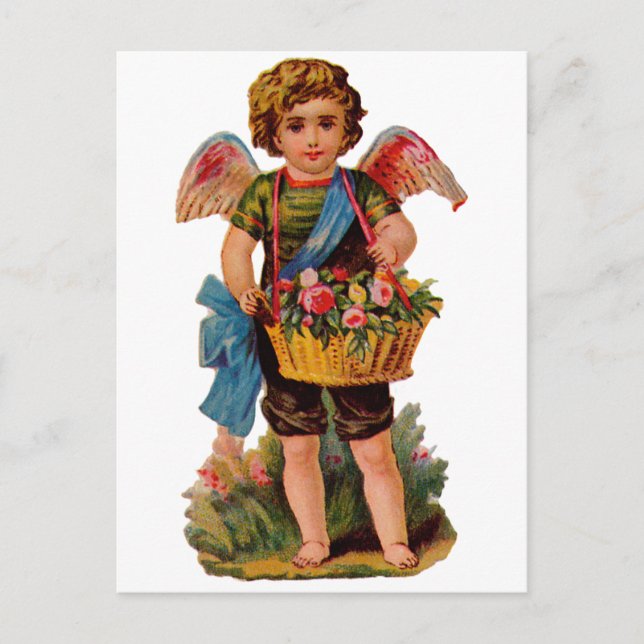 Gamla fashionerade Valentine Cupid med Ro Helg Vykort (Framsida)