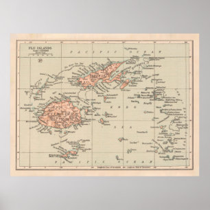 Gamla Fiji Karta (1919) Vintage Viti Levu Atlas Poster