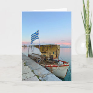 Gamla fiskefartygets grekiska Flagga Zakynthos Gre Kort