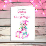 Gamla fjolar Rosa Elf Cheery och Bright Helgkort<br><div class="desc">Ett söt julkort med en söt kvinnlig älv i rosa med en vintage vibe. Retro känner sig gammaldags jul.</div>