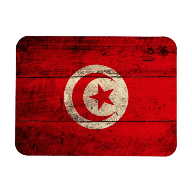 Gamla Flagga Wooden Tunisien Magnet (Horisontell)