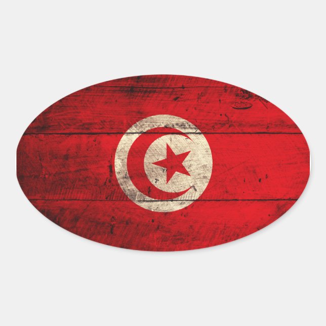 Gamla Flagga Wooden Tunisien Ovalt Klistermärke (Framsida)