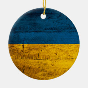 Gamla Flagga Wooden Ukraina Julgransprydnad Keramik