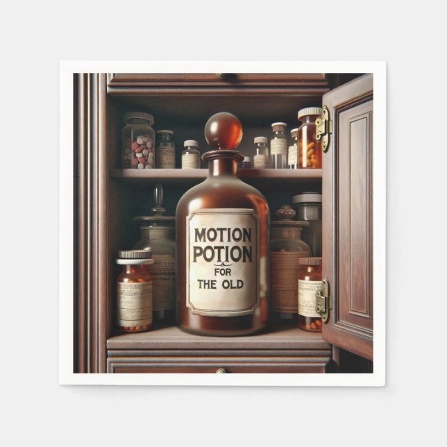 Gamla Flaska i ett läkemedelsskåp Pappersservett (Framsidan)