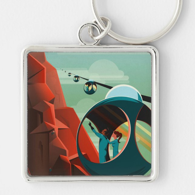 Gamla flygfotohelikopterflyg utan Vintage Fyrkantig Silverfärgad Nyckelring (Framsidan)