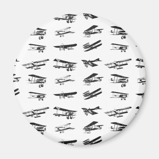 Gamla flygplan i svartvitt, vintage magnet (Framsidan)
