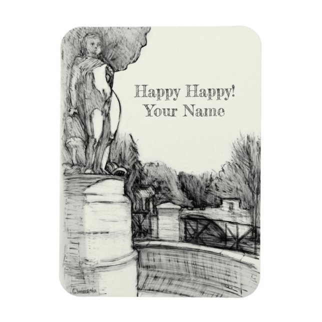 Gamla fontän i parken med skulpturpojke magnet (Vertikal)