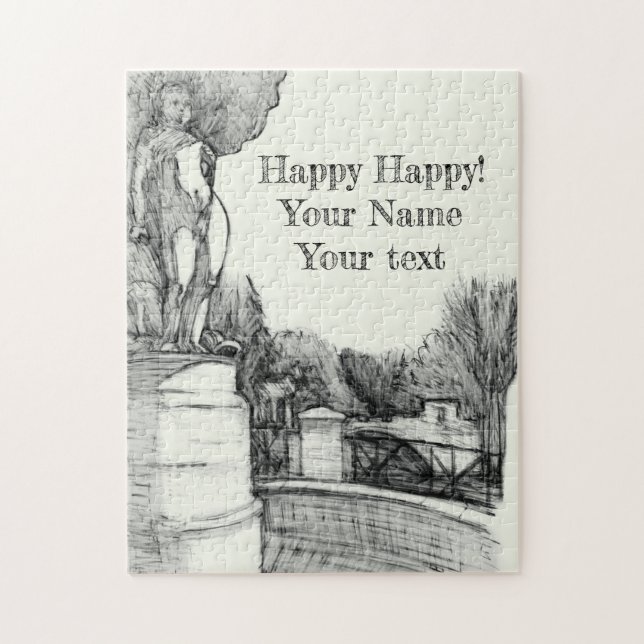 Gamla fontän i parken med skulpturpojke pussel (Vertikal)