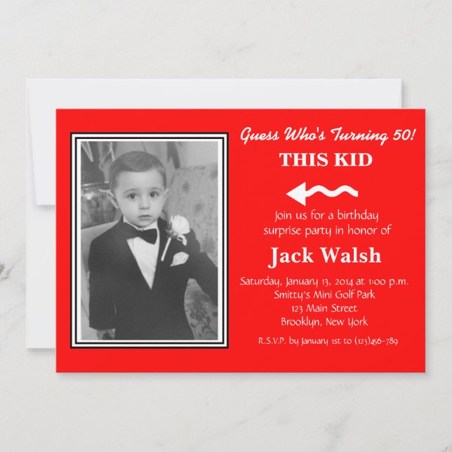 Gamla fotoöverraskningsFödelsedagsfest inbjudan (Framsida)