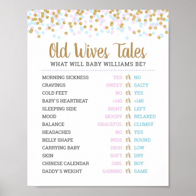 Gamla fruar Tales Baby Gender Reveal Game Poster (Framsidan)