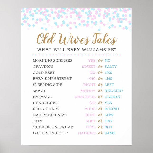 Gamla fruar Tales Baby Gender Reveal Game Poster (Framsidan)