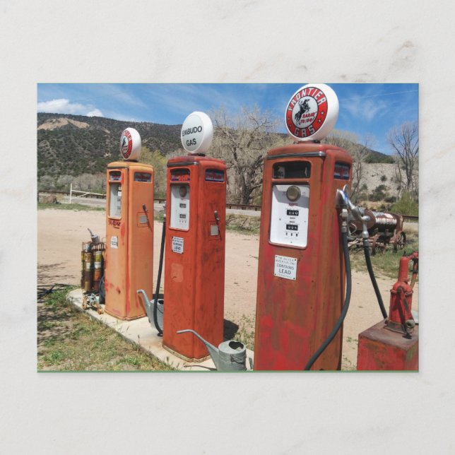 Gamla gaspumps vykort (Framsida)