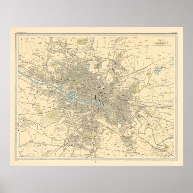 Gamla Glasgow Scotland Karta (1912) Poster (Framsidan)