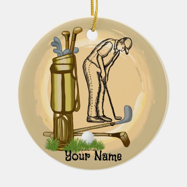 Gamla golfklubbor golf julgransprydnad keramik (Framsidan)