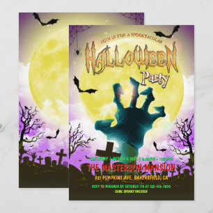 Gamla Graveyard, Zombie Hand & Fladdermus Hallowee Inbjudningar