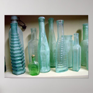Gamla Grönt Glass Flaskor Poster