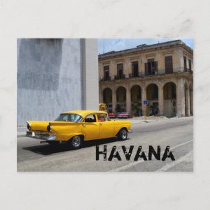 Gamla Gult Car Cruising Havana Cuba Streets Vykort