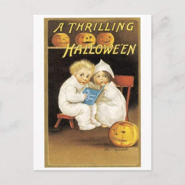 Gamla Halloween, Boy & Girl Vykort (Framsida)