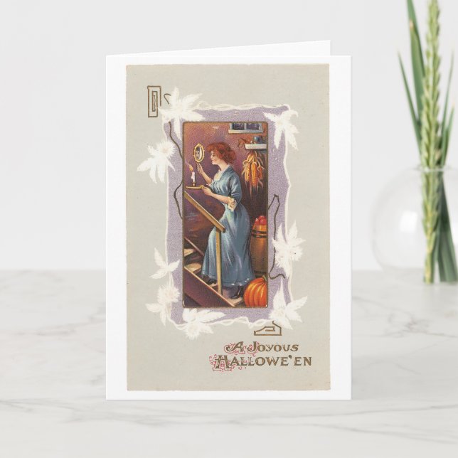 Gamla Halloween, Dam med Hand spegel Kort (Framsida)