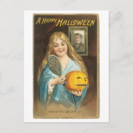 Gamla Halloween, flicka med Hand spegel Vykort