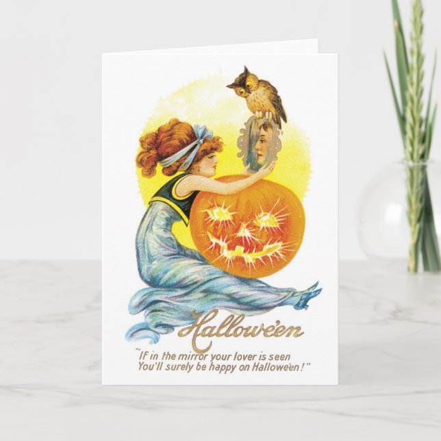 Gamla Halloween, flicka med Uggla Kort (Framsida)